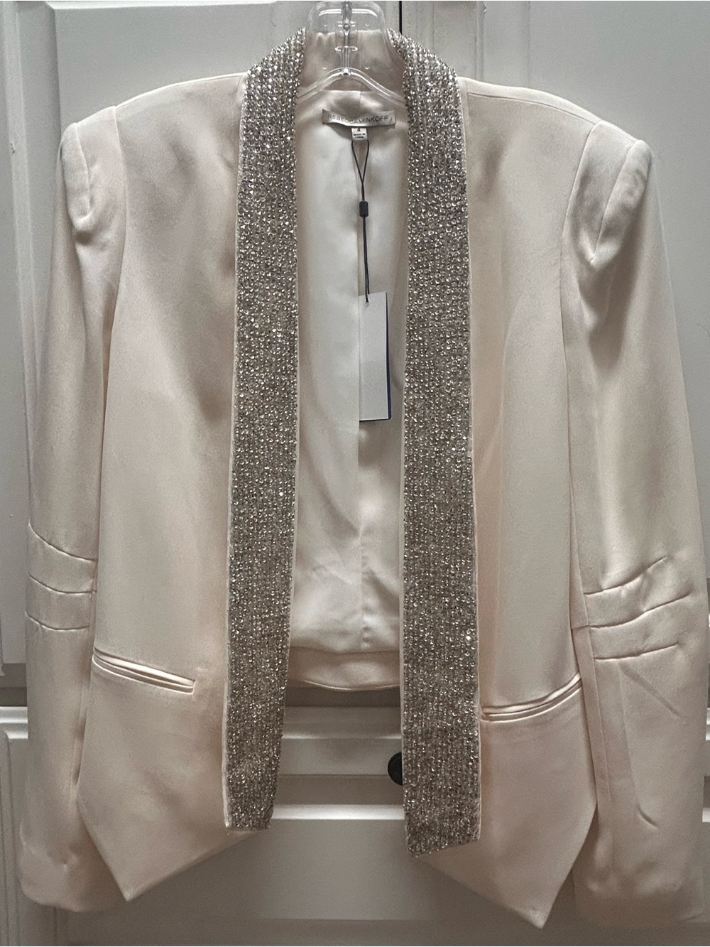 Rebecca Minkoff Cream Blazer with Beaded Silver Trim